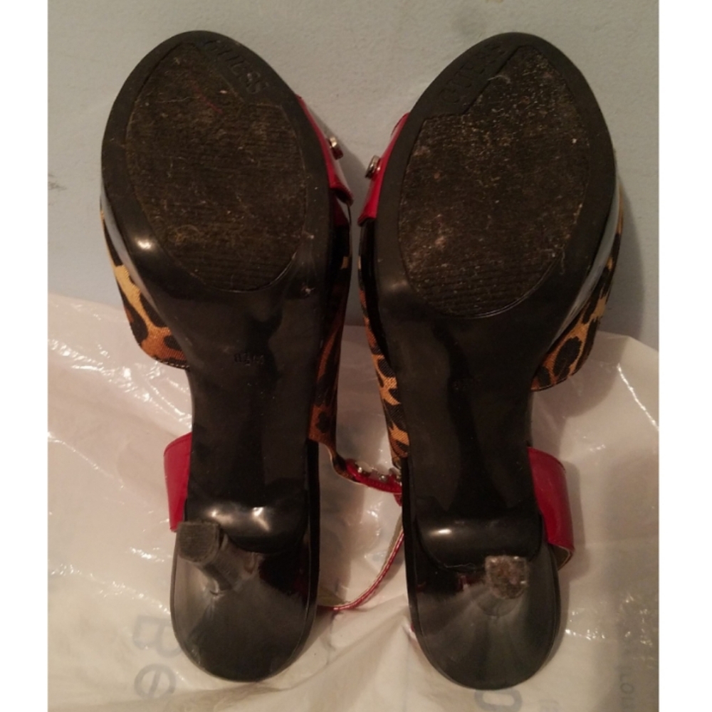 Guess Leopard & Red Peep Toe Sling Back Heel Pump - Picture 7 of 8